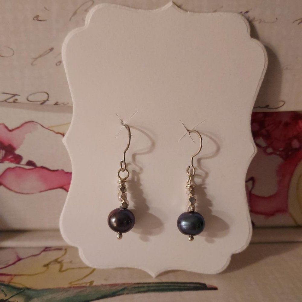Blue freshwater pearl drop earrings